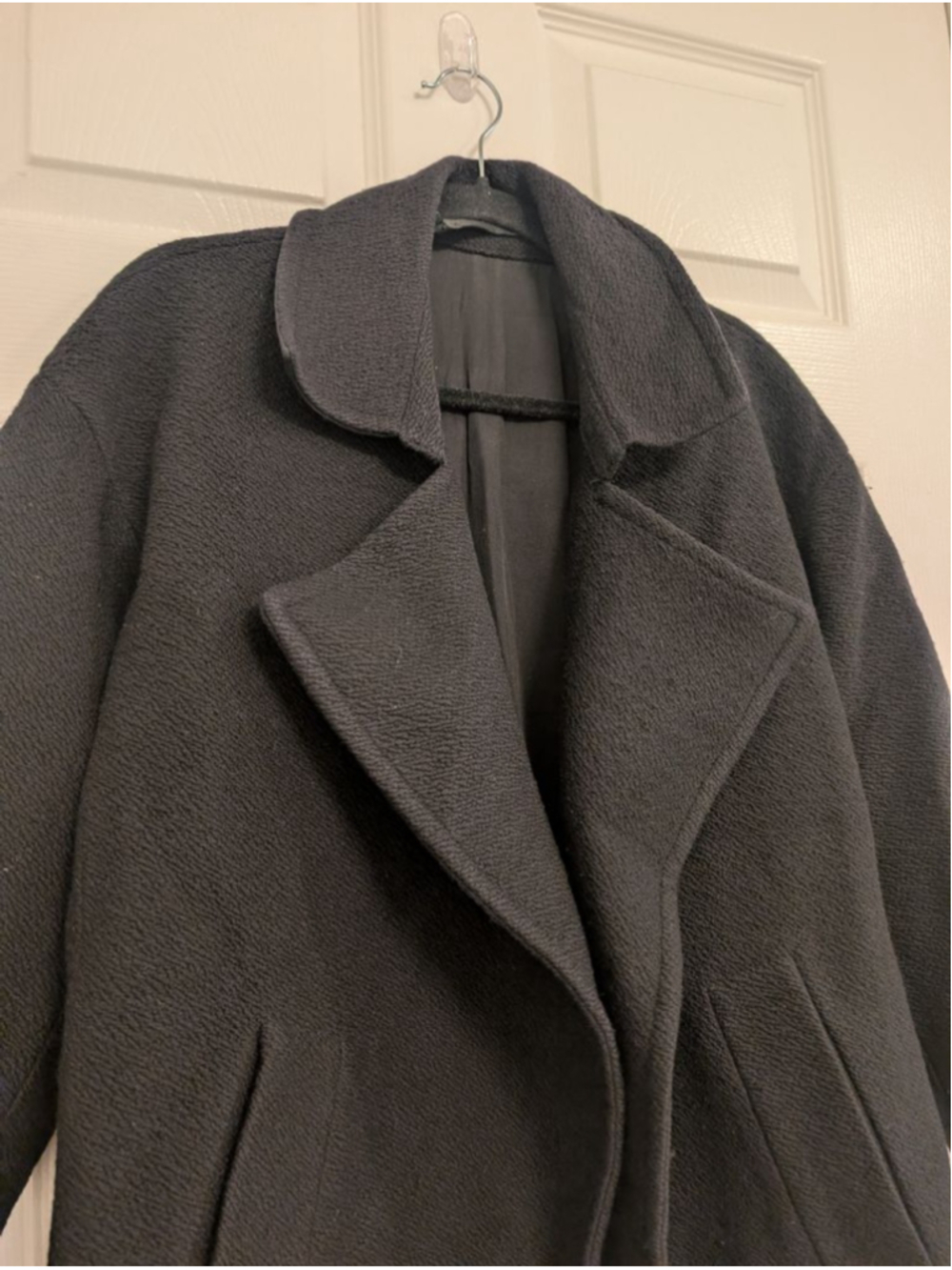 Women's ALLSAINTS Black Wool Blend Pea Coat US 0 Jaida Coat Oversized Boxy - Picture 6 of 10